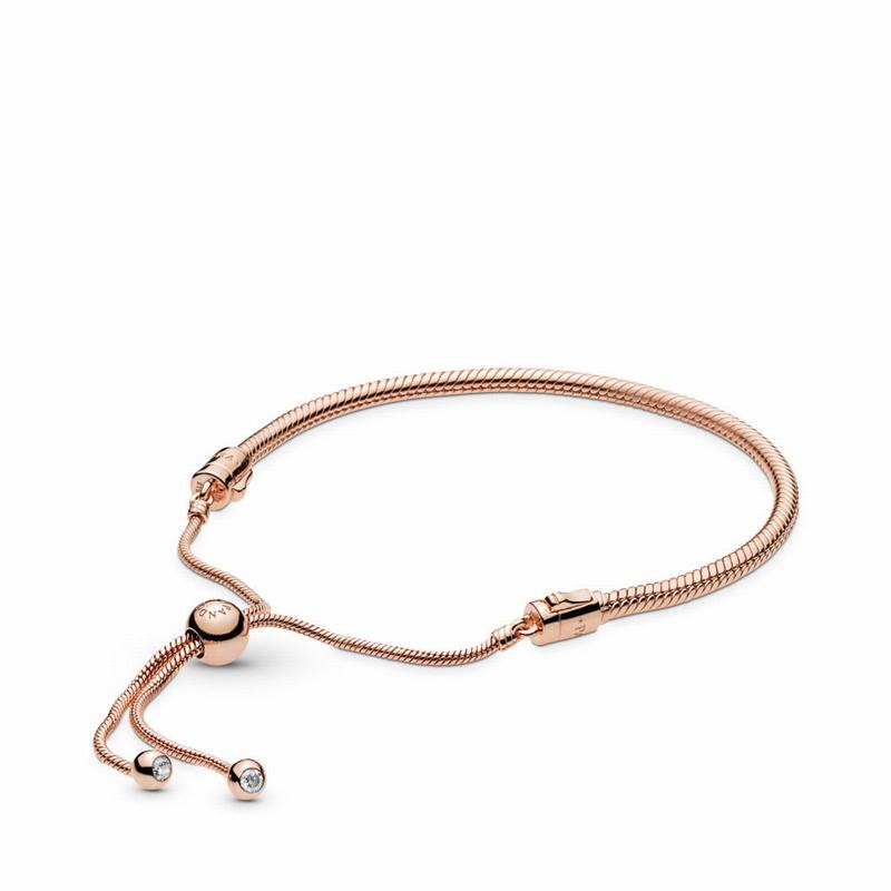 Pandora Moments Snake Chain Slider Bracelet - Pandora Rose/Silicone/Cubic Zirconia - Canada | MV3952